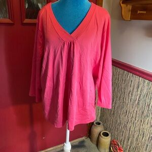 Lands' End Women's Bright Pink Long Sleeve V-Neck Top